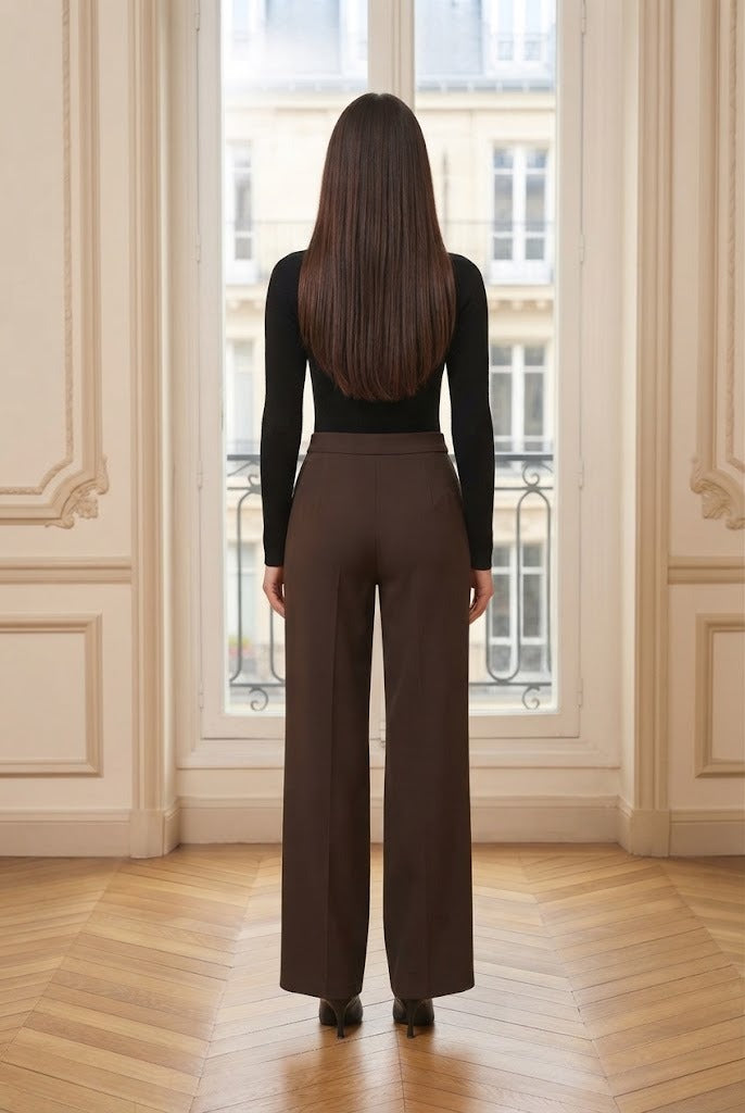 Pantalon large fluide Diane chocolat – vue de dos – Eymora