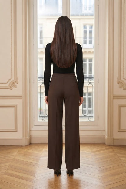 Pantalon large fluide Diane chocolat – vue de dos – Eymora