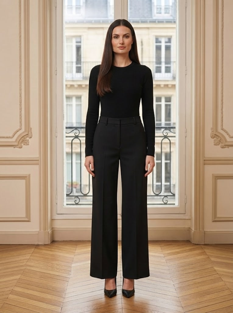 Pantalon large fluide Diane noir – vue de face – Eymora
