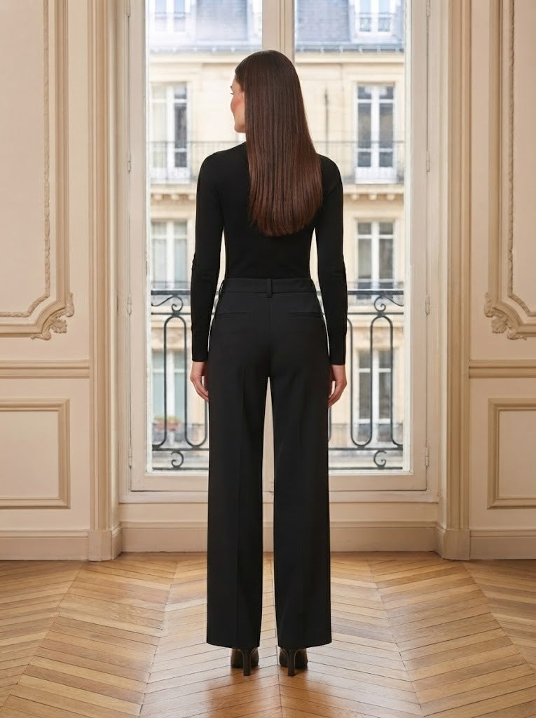 Pantalon large fluide Diane noir – vue de dos – Eymora