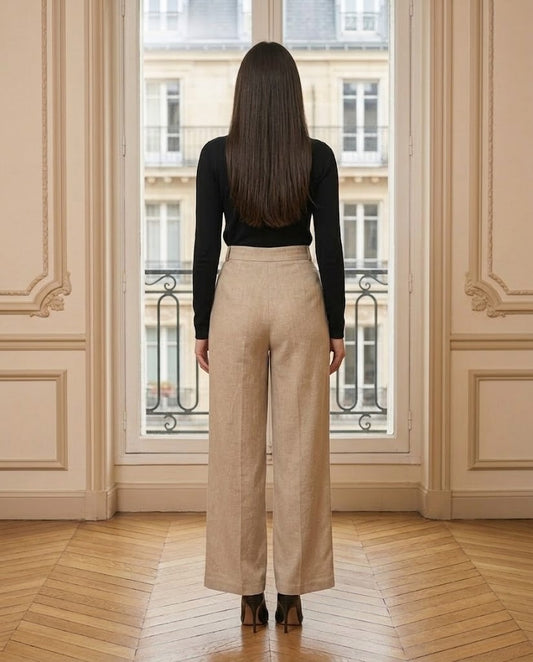 Pantalon Tailleur Texturé beige – de dos – Eymora