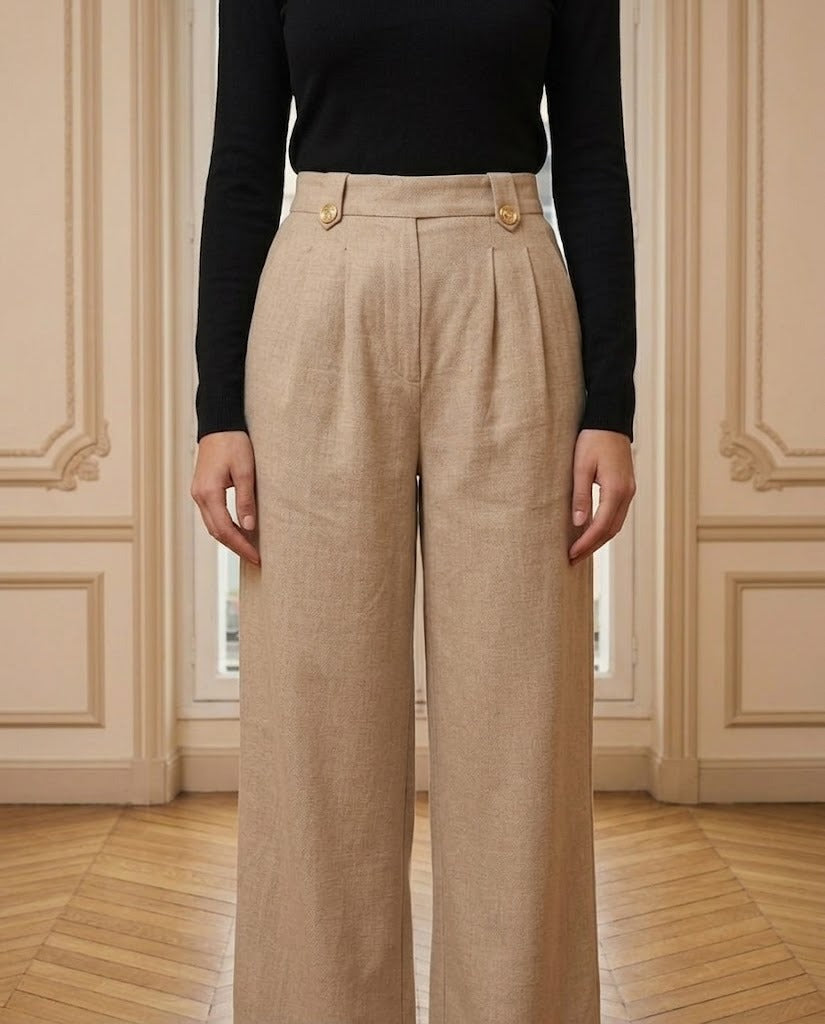 Pantalon Tailleur Texturé beige – détail – Eymora