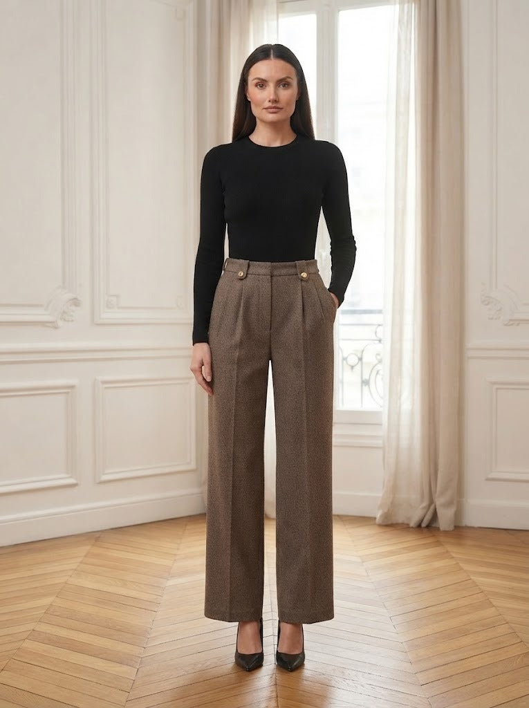 Pantalon tailleur texturé Susan brun – vue de face – Eymora