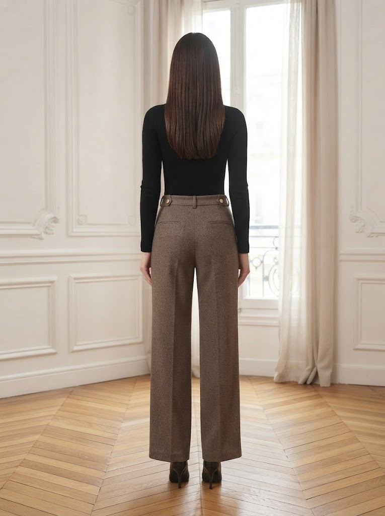 Pantalon tailleur texturé Susan brun – vue de dos – Eymora