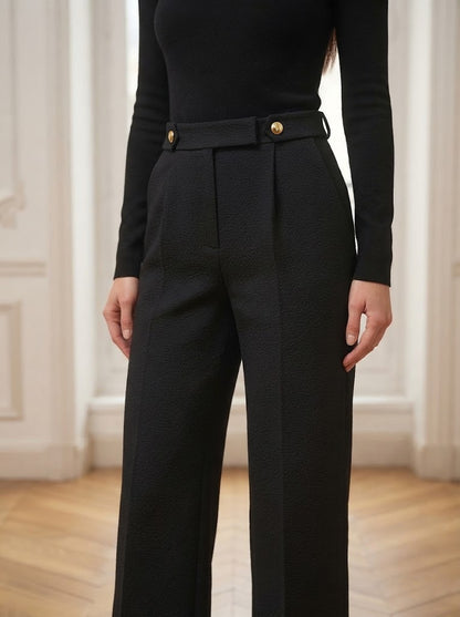 Pantalon tailleur texturé Susan noir – détail – Eymora