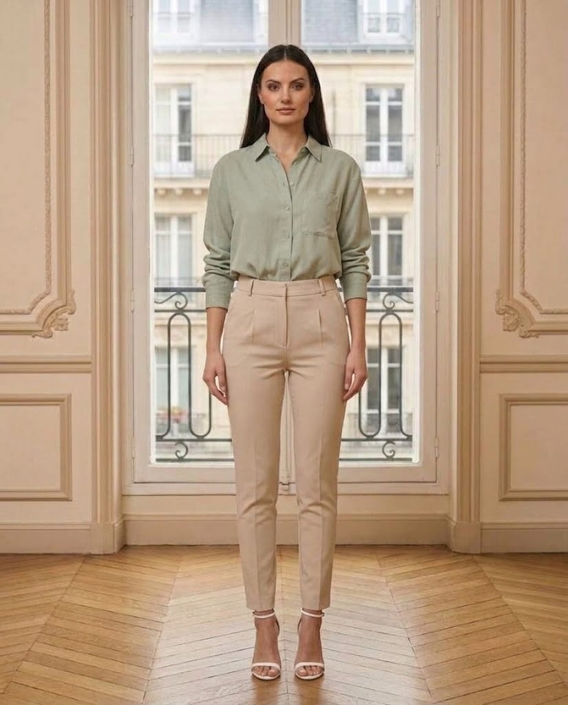 Chemise fluide élégance parisienne vert d'eau – vue de face – Eymora
