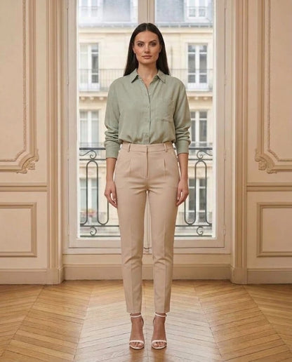Chemise fluide élégance parisienne vert d'eau – vue de face – Eymora