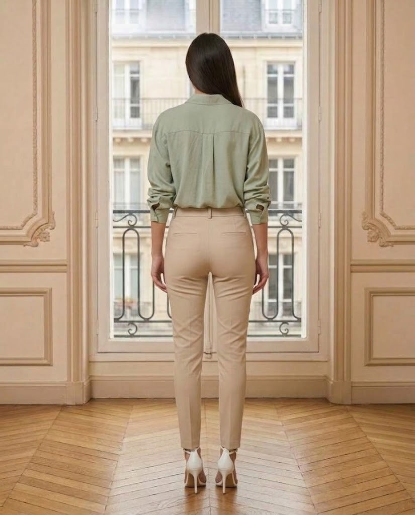 Chemise fluide élégance parisienne vert d'eau – vue de dos – Eymora