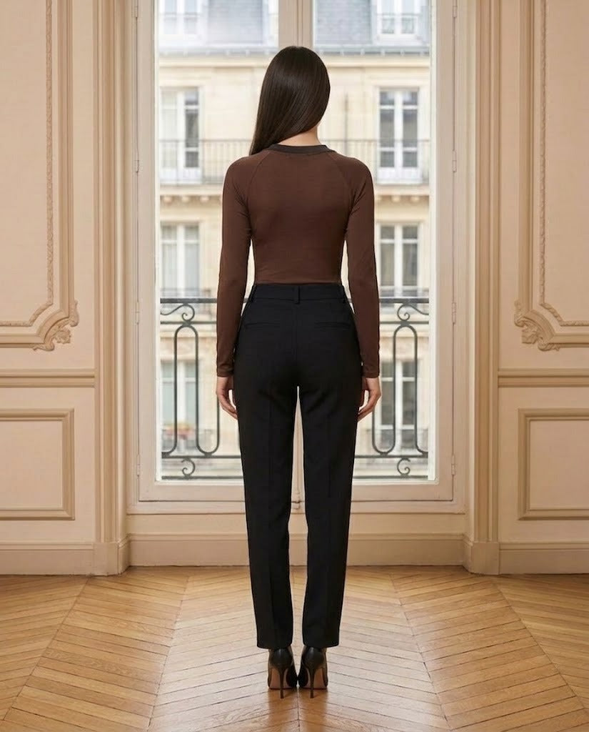 Body manches longues strass chocolat – vue de dos – Eymora