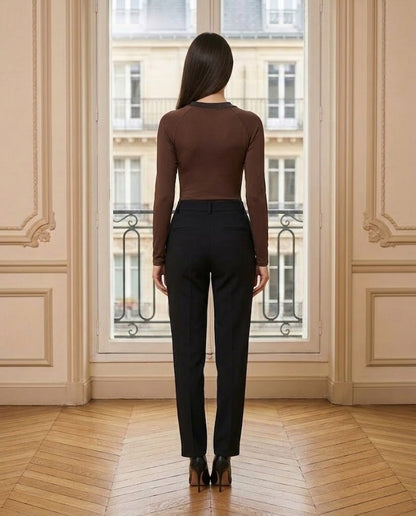Body manches longues strass chocolat – vue de dos – Eymora