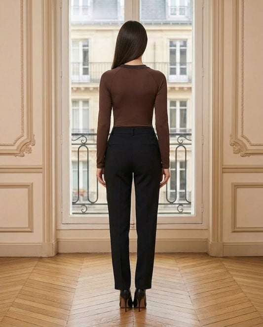 Body manches longues strass chocolat – vue de dos – Eymora