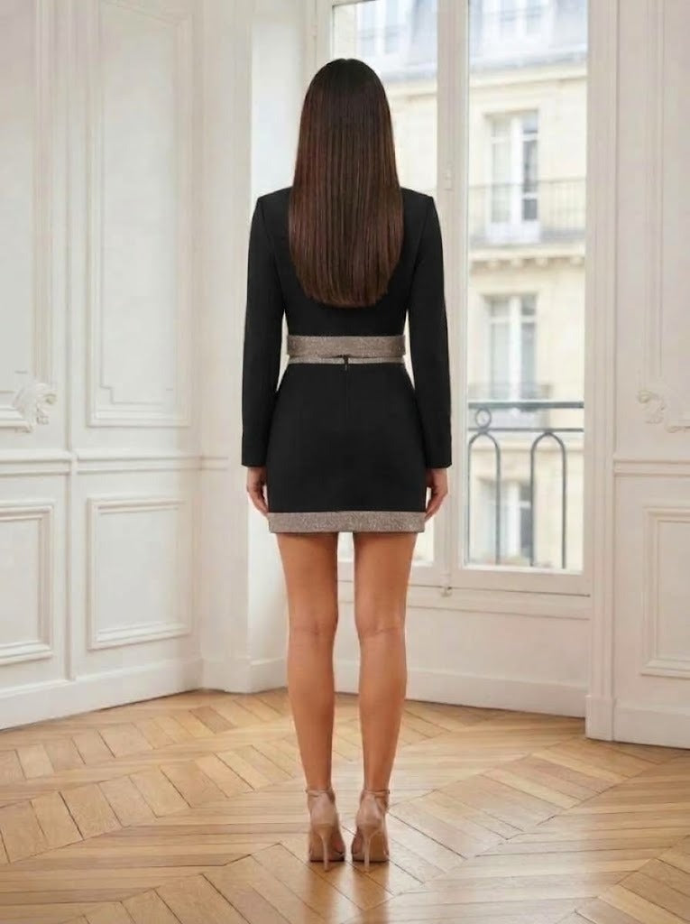 Ensemble blazer et jupe à strass noir – vue de dos – Eymora