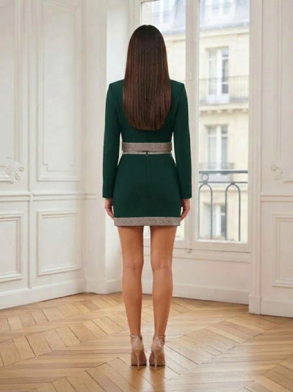 Ensemble blazer et jupe à strass vert – vue de dos – Eymora