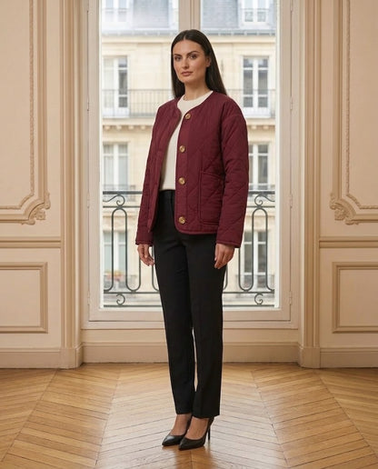 Veste matelassée bordeaux – de trois-quarts – Eymora