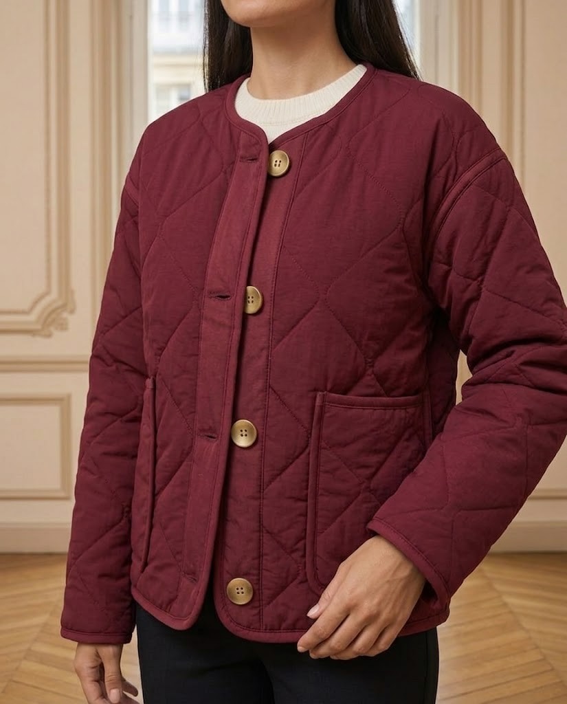Veste matelassée bordeaux – détail – Eymora