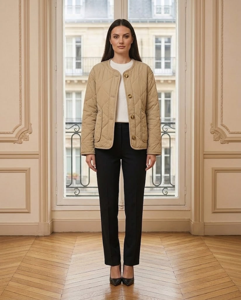 Veste matelassée taupe – de face – Eymora