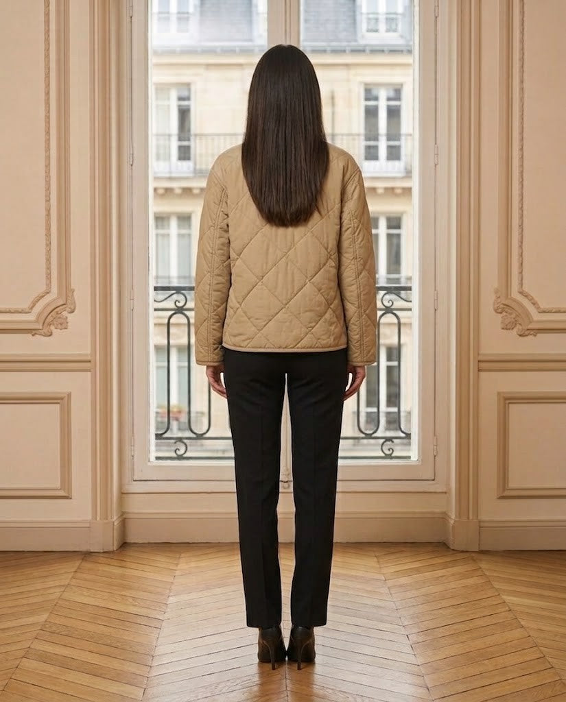 Veste matelassée taupe – de dos – Eymora