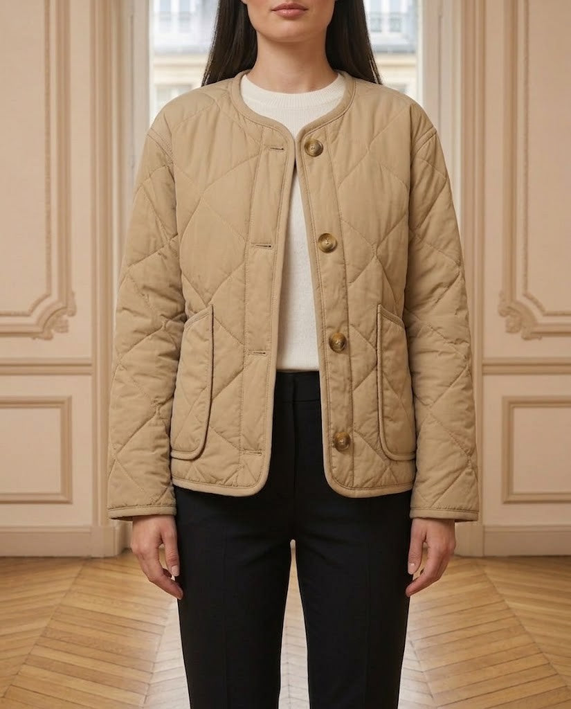 Veste matelassée taupe – détail – Eymora
