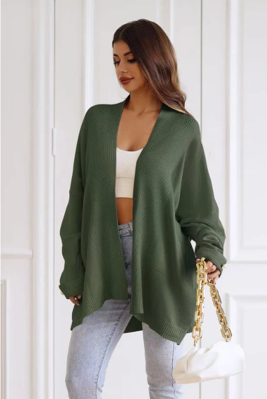 Gilet ouvert oversize avec poches manches bouton doré