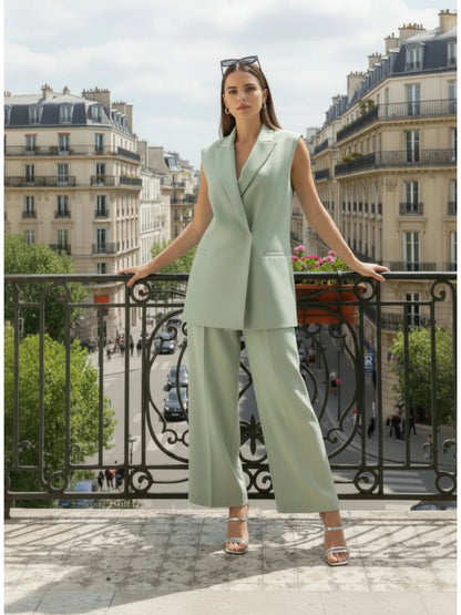Gilet Tailleur Iconique Pastel Vert – Élégance Structurée