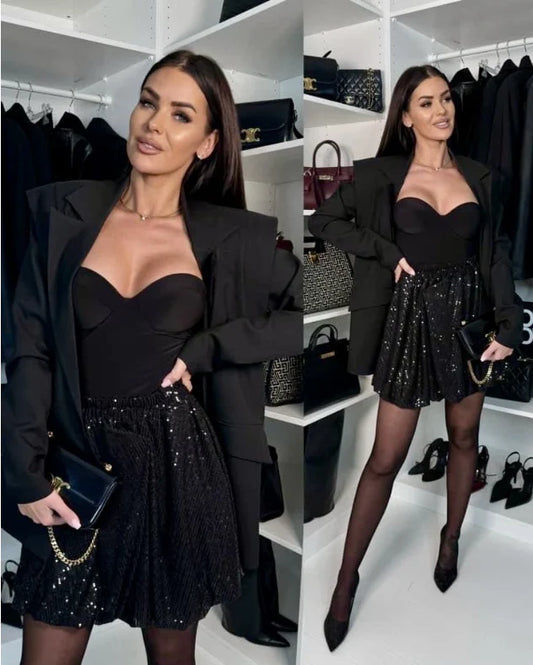 Jupe brillante à sequins taille élastique