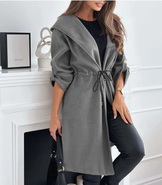 Manteau long avec capuche et poches