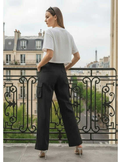 Pantalon Cargo Wide-Leg Noir – Allure Urbaine & Moderne