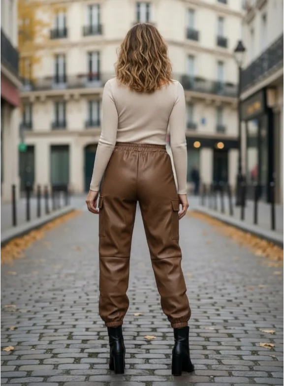 Pantalon cargo en simili cuir