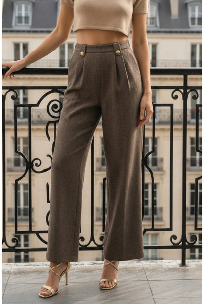 Pantalon Tailleur Texturé Brun– Élégance Structurée