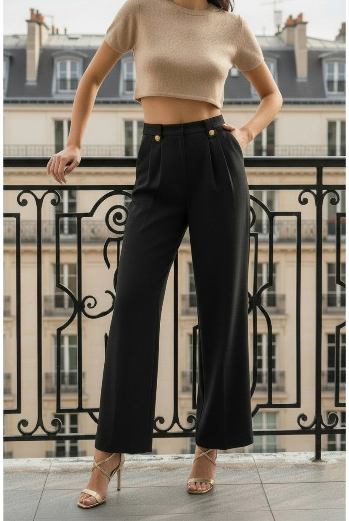 Pantalon Tailleur Texturé Noir – Élégance Intemporelle