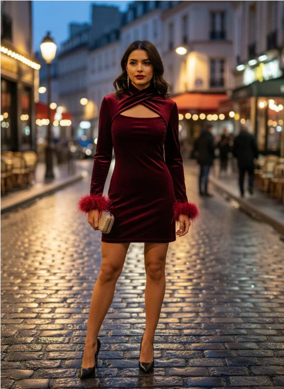 Robe Velvet à Manches Bouffantes