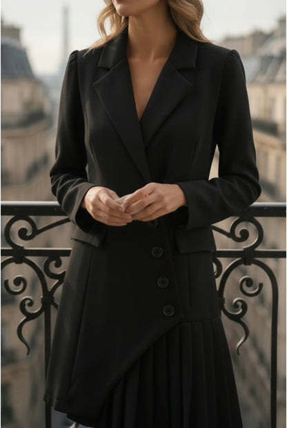 Robe Blazer Asymétrique Noir – Élégance Sculpturale