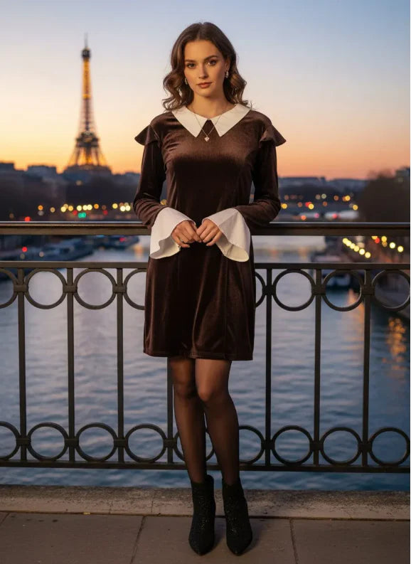 Robe en velours avec détail de chemise