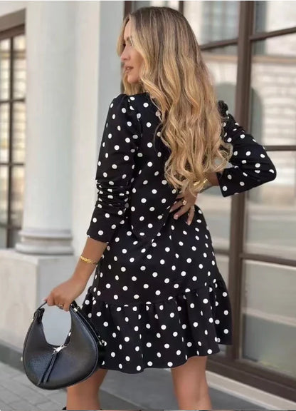 Robe manches longues imprimé pois