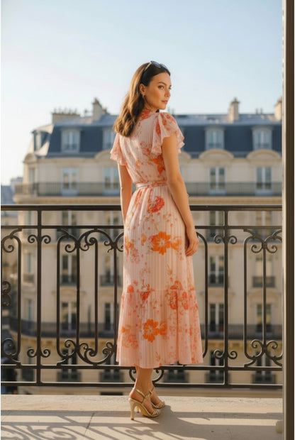 Robe Maxi Florale Plissée – Élégance Féminine