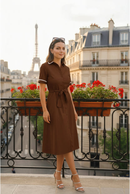Robe Midi Parisienne chocolat – Élégance Intemporelle