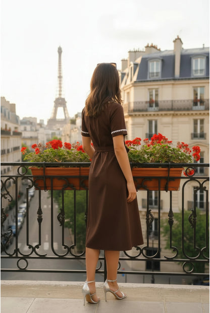 Robe Midi Parisienne chocolat – Élégance Intemporelle