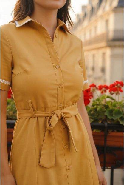 Robe Midi Parisienne jaune – Élégance Intemporelle