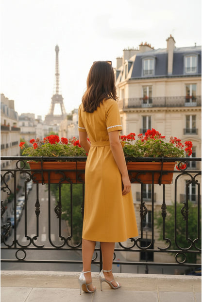 Robe Midi Parisienne jaune – Élégance Intemporelle