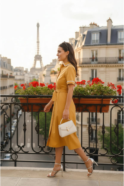 Robe Midi Parisienne jaune – Élégance Intemporelle