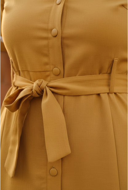 Robe Midi Parisienne jaune – Élégance Intemporelle