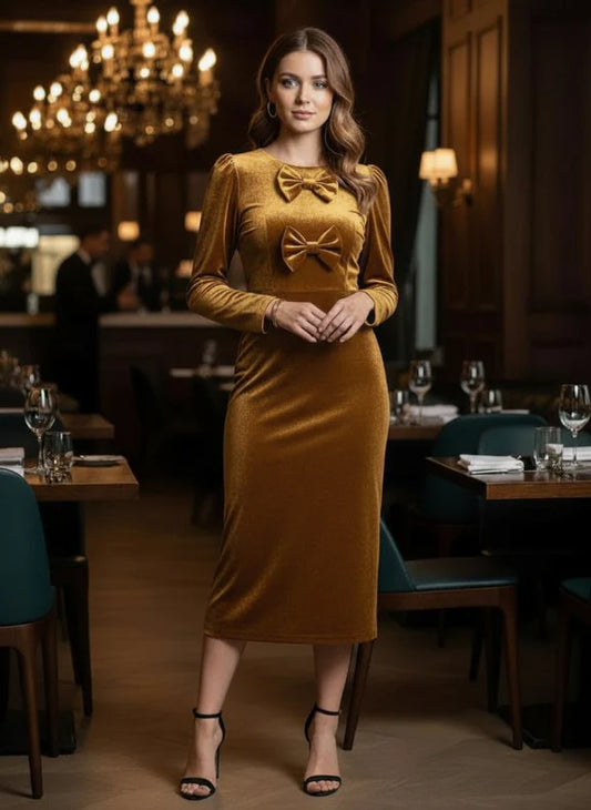 Robe velours mi-longue avec nœuds