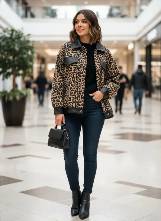 Veste en laine avec détails cuir